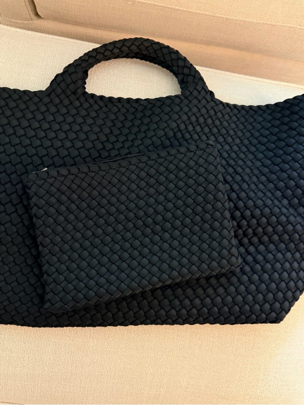 Naghedi Black Woven Tote with Zip Pouch